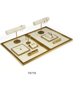 New Gold Trim Off White Velvet Jewelry Display Tray Set