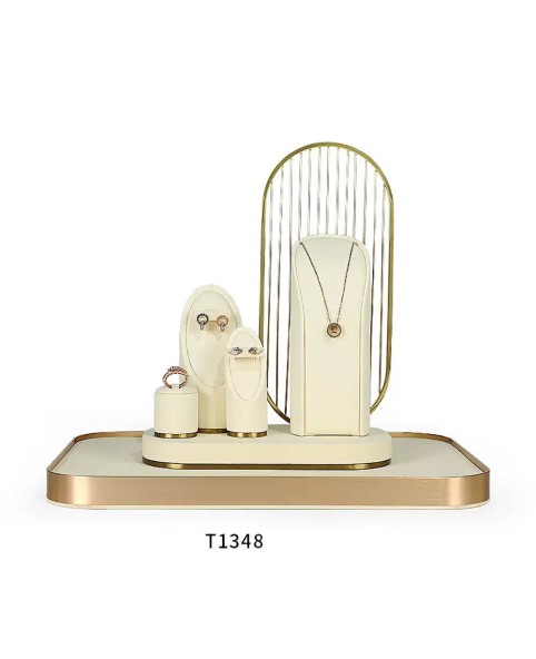 High End New Gold Metal Off White Velvet Jewelry Display Set