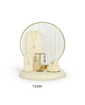 New Luxury Gold Metal Off White Velvet Jewelry Showcase Display Set