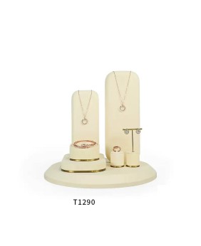 Nuevo juego de exhibición de escaparate de joyería de terciopelo blanco, metal dorado de lujo, venta al por menor, a la venta