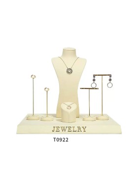 Gold Metal Off White Velvet Jewelry Display Set For Display Case