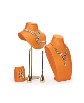 Luxury Orange Leather Jewelry Necklace Display Bust
