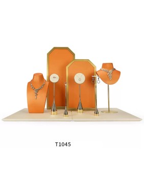 Luxury Orange Leather Jewelry Display Set For Sale