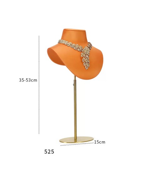 Présentoir de luxe en cuir orange pour colliers