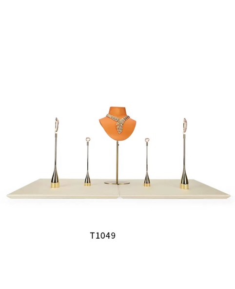 Luxuriöses Schmuck-Display-Set aus orangefarbenem Leder für den Einzelhandel