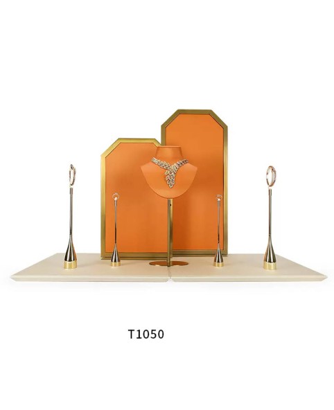 Premium-Schmuck-Display-Set aus orangefarbenem Leder
