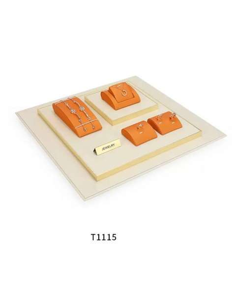 Популярные оранжевые и кремовые бархатные подносы для витрины ювелирных изделий