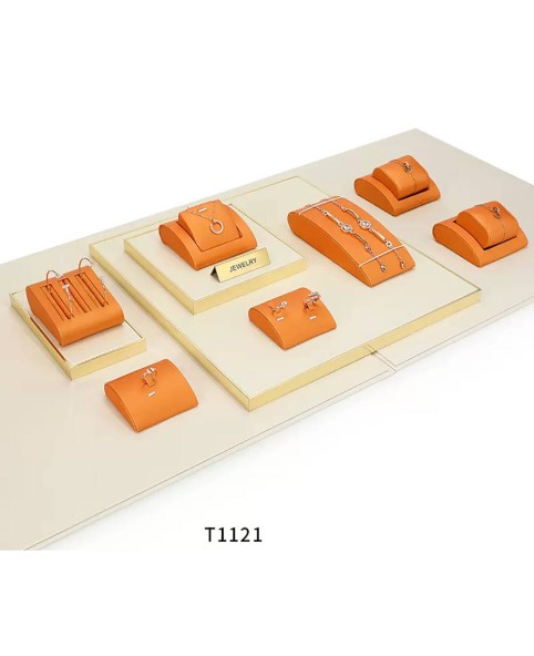 Popular juego de bandejas de exhibición de joyería de color naranja y crema