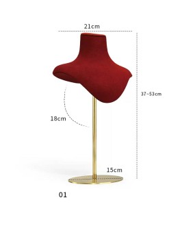 Luxury Gold Metal Red Velvet Jewelry Necklace Display Stand
