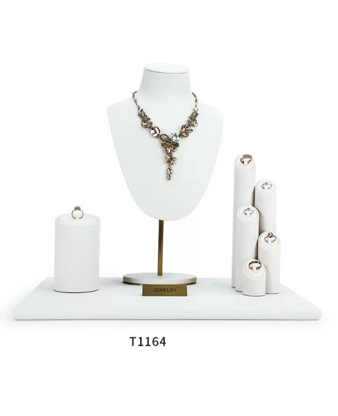 Conjunto de exibição de vitrine de joias de veludo branco novo luxuoso