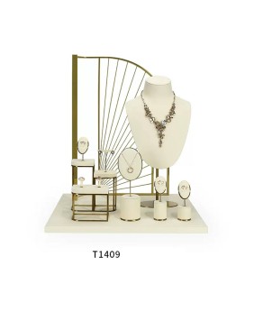 Set Tampilan Perhiasan Ritel Beludru Putih Mewah untuk Dijual
