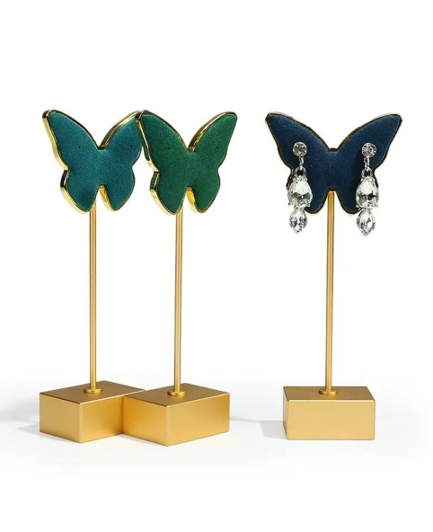 Espositore per orecchini a farfalla in velluto di metallo dorato di lusso