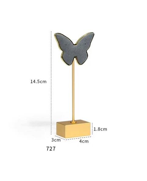 Luksusowy złoty metalowy aksamitny stojak na kolczyki w kształcie motyla