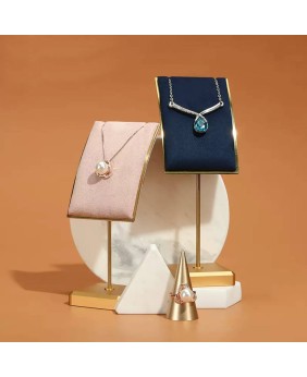 Premium Gold Metal Luxury Velvet Necklace Display Holder Stand