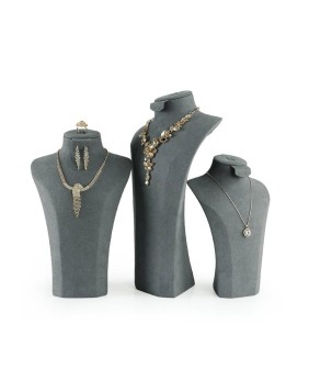 Premium Dark Gray Velvet Necklace Display Bust For Sale