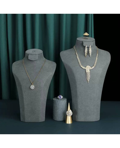 Busto de exhibición de collar de terciopelo gris oscuro premium a la venta