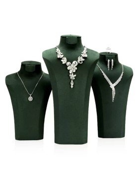 Premium Green Velvet Jewelry Necklace Display Bust