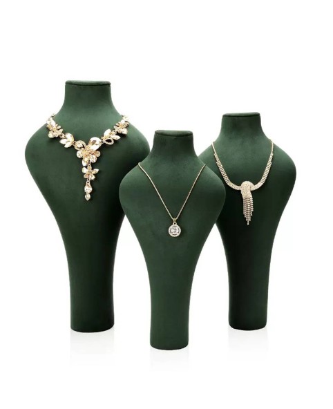 Tampilan Kalung Perhiasan Beludru Hijau Premium Stand Dada Dijual