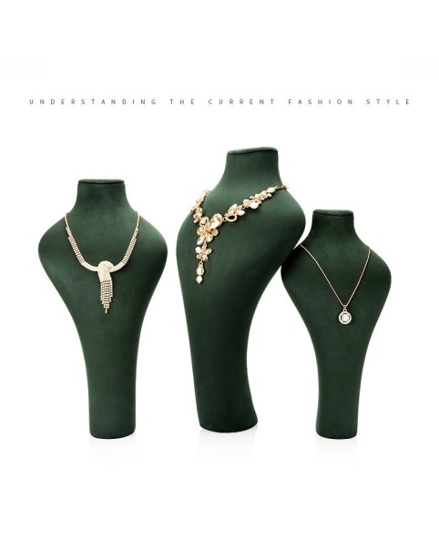 Soporte de busto de exhibición de collar de joyería de terciopelo verde premium a la venta