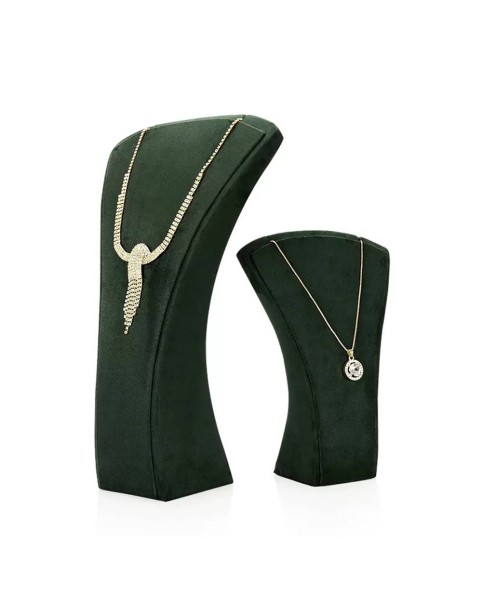 Soporte de exhibición de collar de joyería de terciopelo verde de lujo a la venta