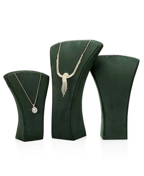 Présentoir de collier de bijoux en velours vert de luxe à vendre