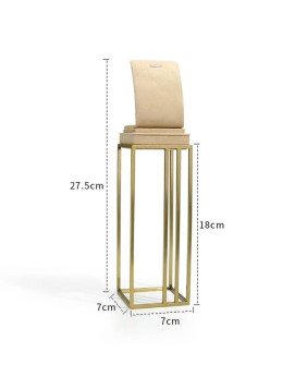 Premium Khaki Velvet Gold Metal Necklace Display Stand For Sale