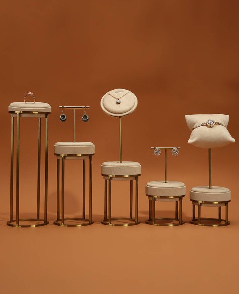 Luxury Khaki Velvet Stainless Steel Retail Earring Display Stand