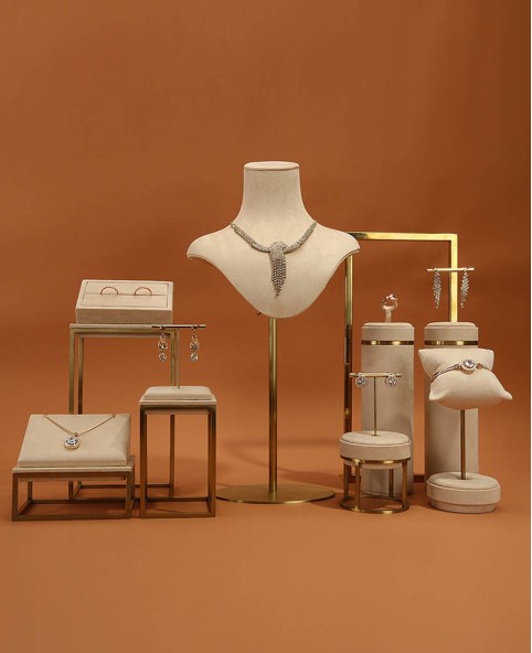 Luxury Khaki Velvet Stainless Steel Earring Display Holder Stand