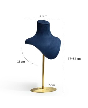 Luxury Gold Metal Navy Blue Velvet Necklace Display Stand For Sale