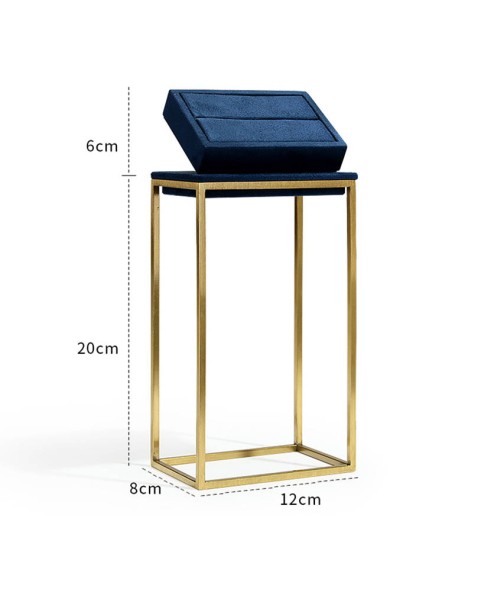 Luxe marineblauw fluwelen gouden metalen slotring-displaystandaard te koop