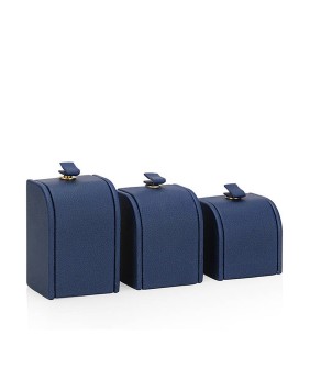 Expositor de anillos de cuero azul marino de lujo para venta al por menor