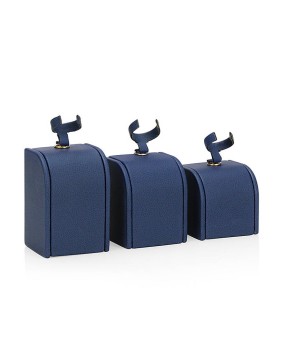 Luxury Navy Blue Leather Retail Ring Display Stand
