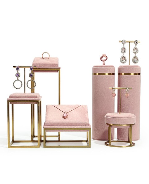 Luxury Pink Velvet Stainless Steel Jewelry Display Sets For Sale