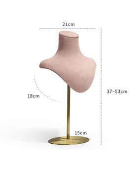 Luxury Pink Velvet Gold Metal Necklace Display Bust