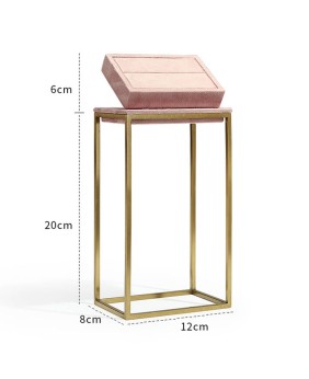Pink Velvet Gold Metal Ring Display Stand For Sale