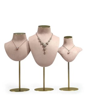 Busto de exhibición de collar de joyería de terciopelo rosa de lujo a la venta