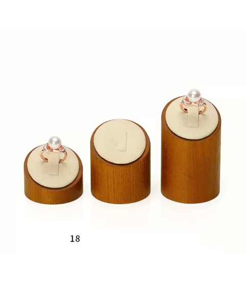 Luxe houten crèmekleurige en grijze fluwelen ronde ringdisplayhouder