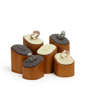 Luxury Wooden Cream and Gray Velvet Ring Display Holder