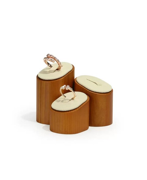 Luxury Wooden Cream and Gray Velvet Ring Display Holder