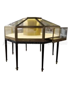 Creative Design Black And Gold Stainless Steel Octagonal Jewelry Store Display Case