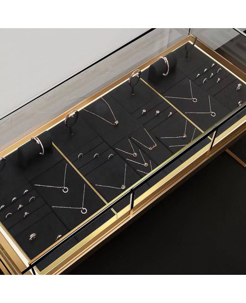 Luxury Black Velvet Gold Trim Jewelry Display Tray