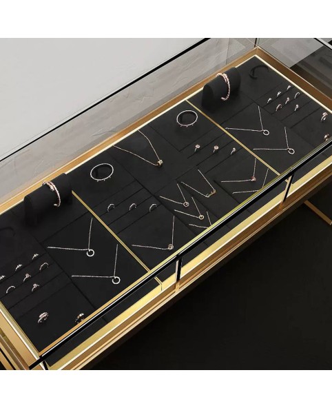 Luxury Black Velvet Gold Trim Jewelry Tray For Sale