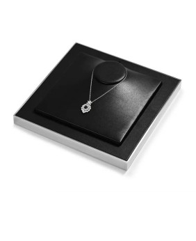 Vassoio espositore per anelli di gioielli con finiture in argento in pelle nera di alta qualità