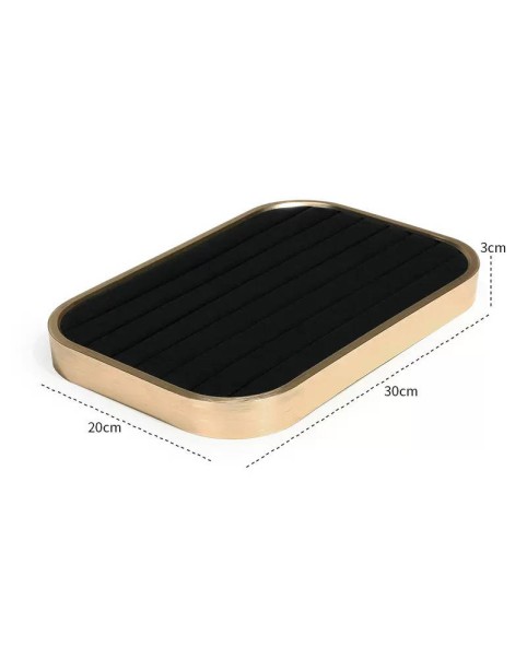 Luxuriöses Premium-Schmuck-Ring-Display-Tablett aus goldenem und schwarzem Samt