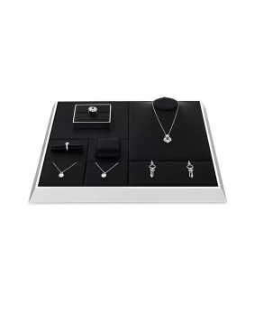 Hochwertiges Schmuck-Präsentationstablett aus schwarzem Samt mit Silberbesatz zu verkaufen
