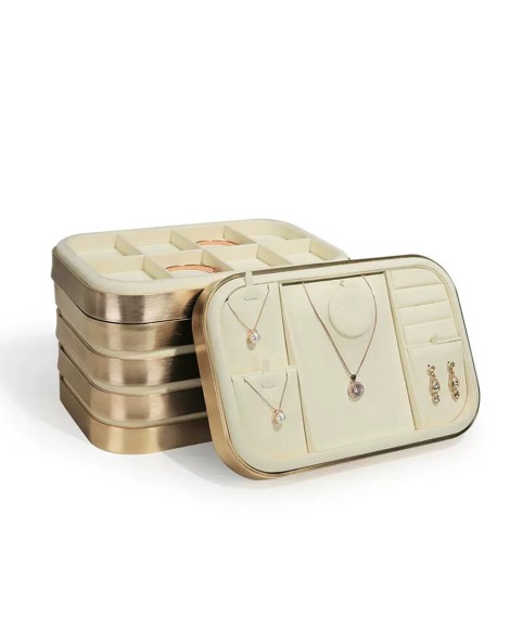 Luxury Premium Gold Cream Velvet Retail Jewelry Bracelet Display Tray For Sale