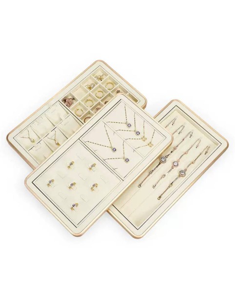 Luxury Cream Velvet Retail Ring and Necklace Display Tray For Sale