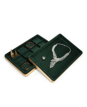 Luxury Retangular Gold Green Velvet Jewelry Bracelet Tray