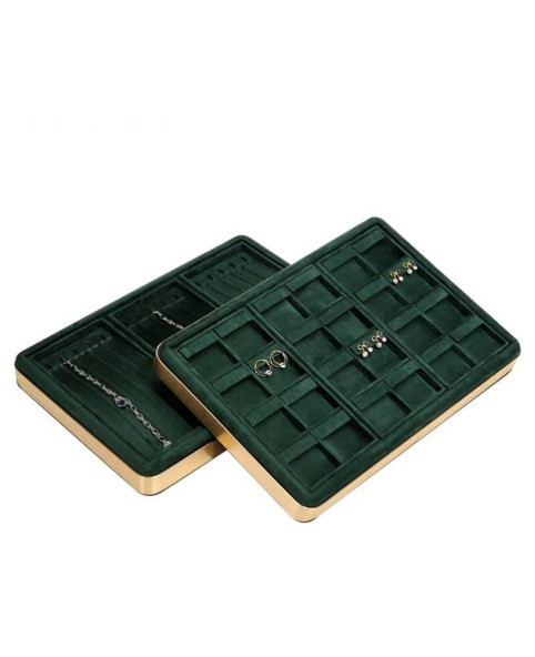 Luxury Premium Gold Green Velvet Jewelry Necklace and Pendant Tray For Sale