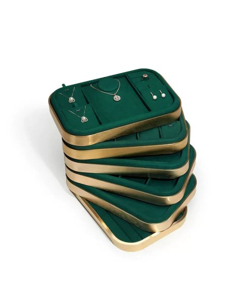 Bandeja de exhibición de brazaletes de joyería de terciopelo verde dorado premium de lujo